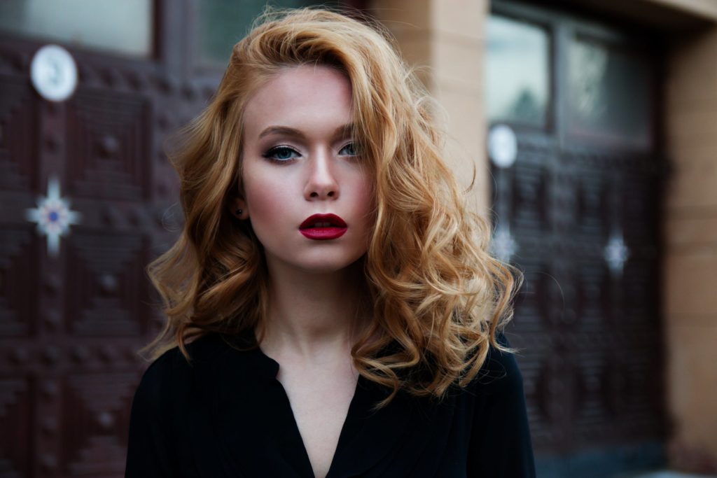 white blonde girl with makeup
